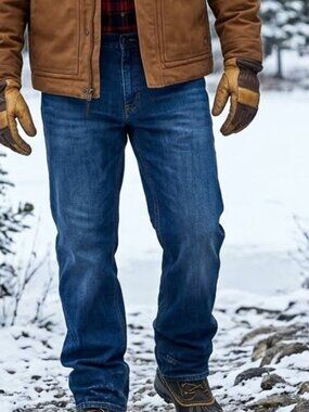 WindRiver Men's Insulated Straight Leg Blue Denim Jeans Work Pants Outdoors